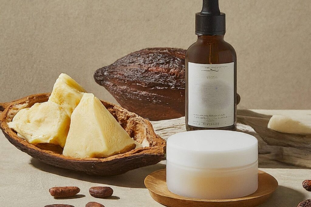 Cacao and Skincare - various skincare products derived from cacao and cacao pod.