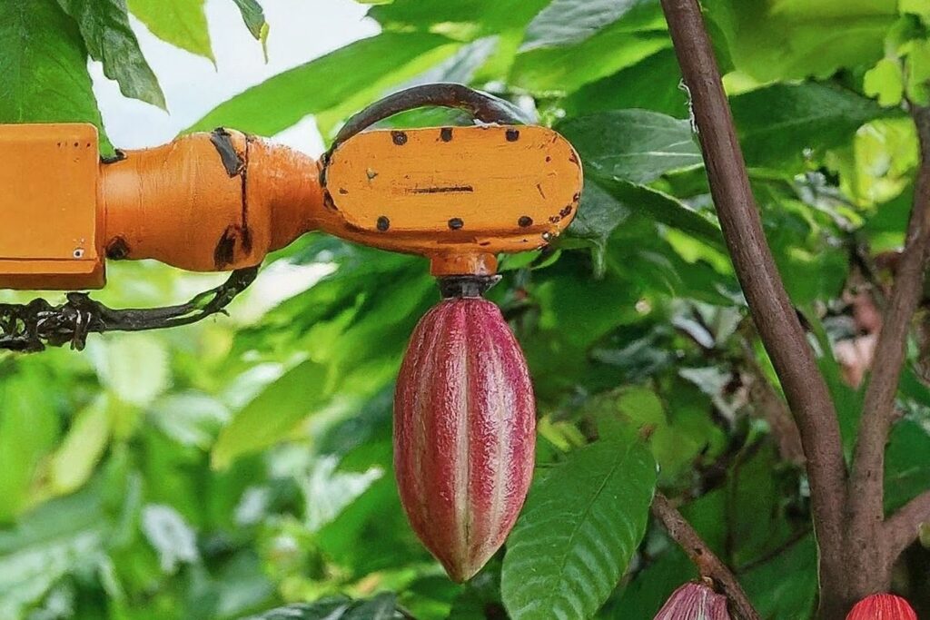 Developing a robot for cacao farming - robot holding cacao pod.